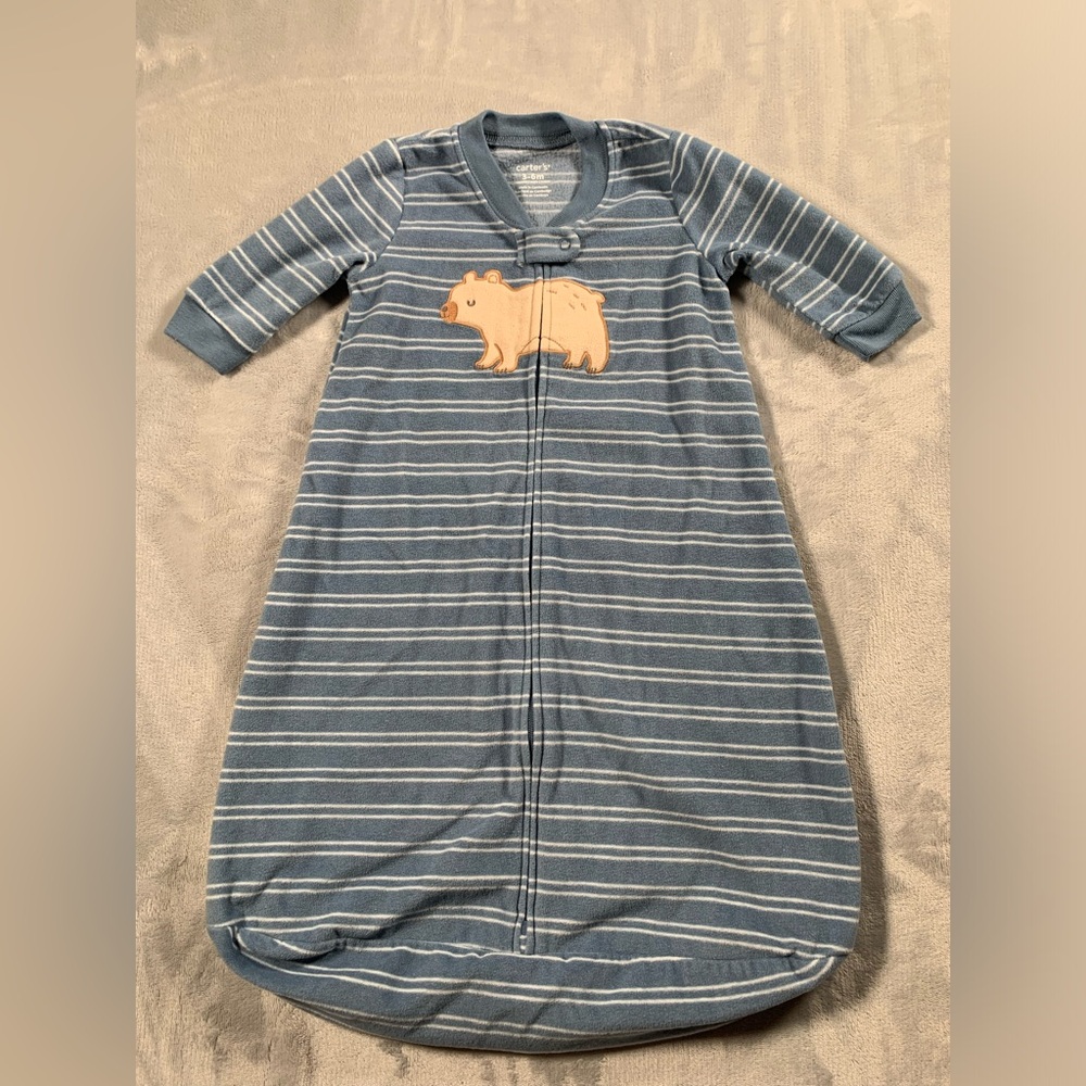 Blue Striped Kids Pajamas with Bear Design